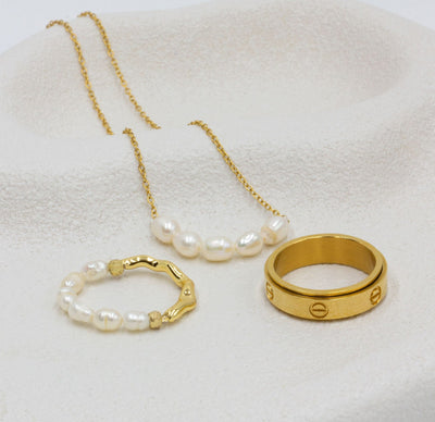 Amore Set Wellness jewellery sliding rotating spinning meditation gold silver 925 pearl necklace amara cartier love band