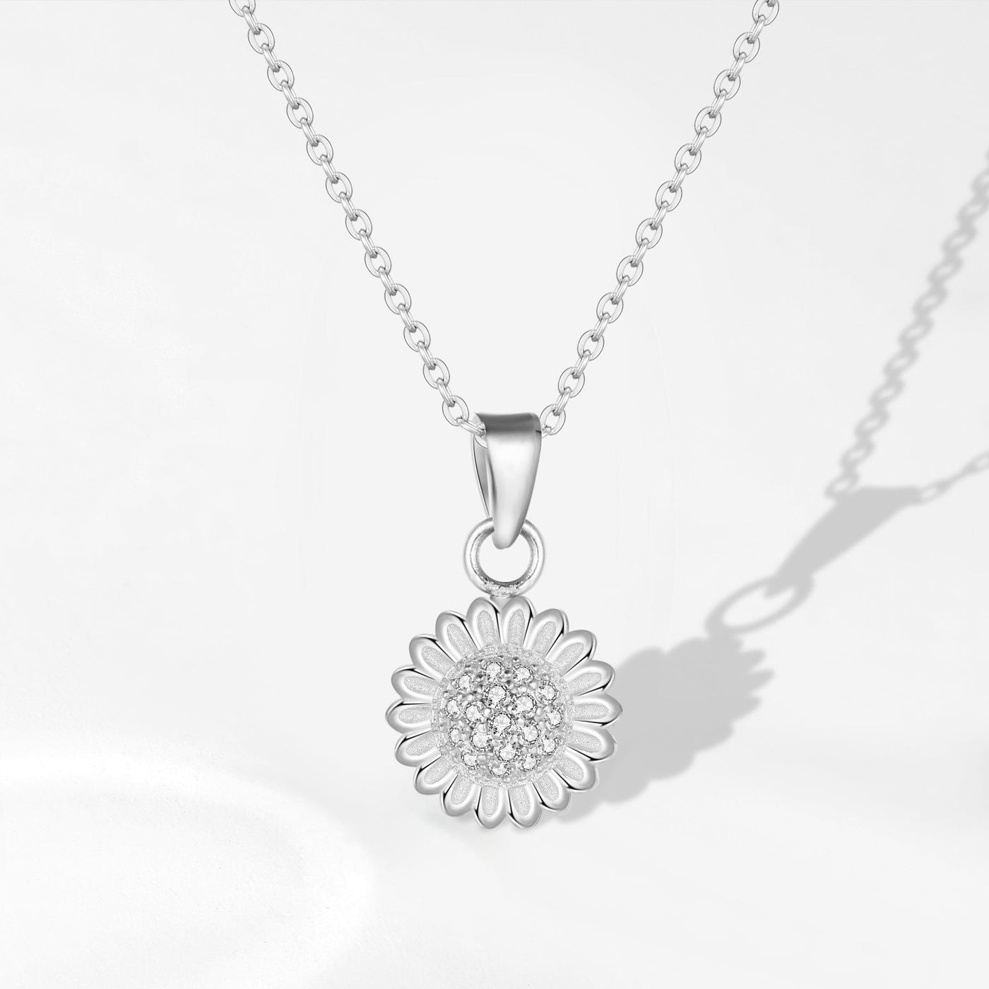 925 Sterling Silver Sunflower Spinning Necklace