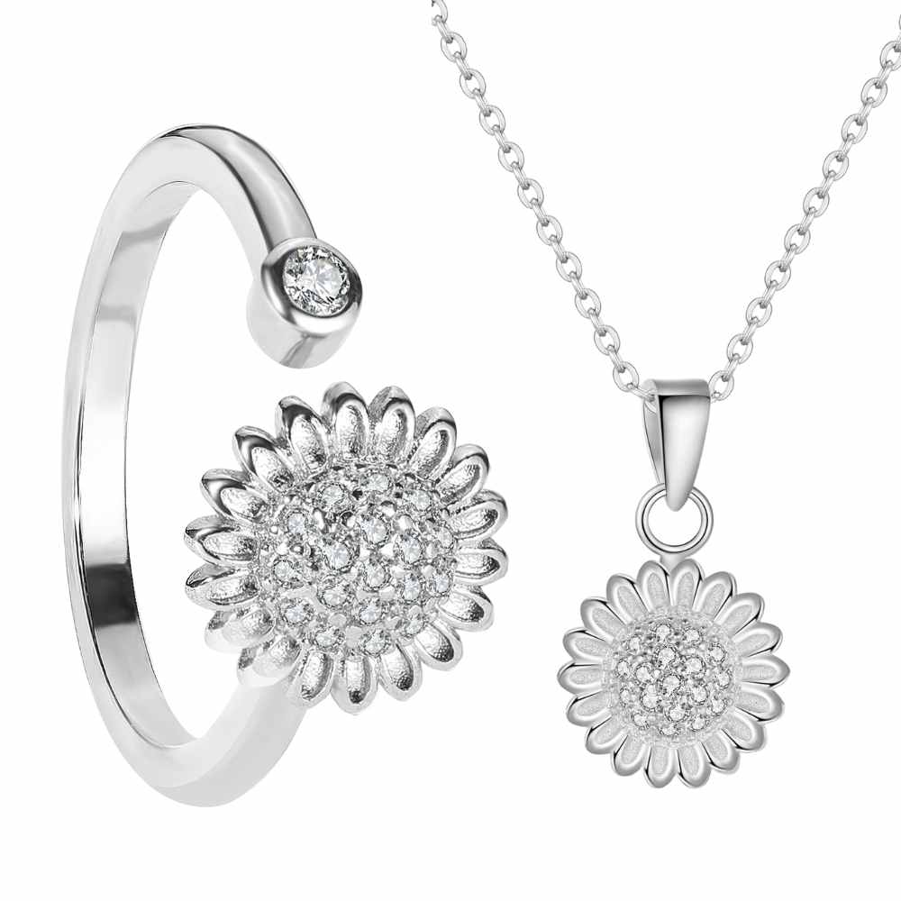 925 Sterling Silver Sunflower Spinner Set