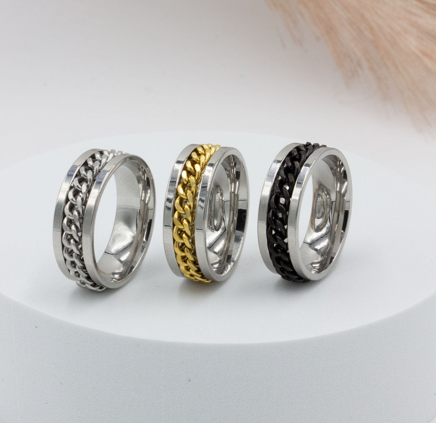 Cuban Link Rotating Worry Ring Wellness jewellery sliding rotating spinning meditation gold silver anxiety ring Stainless Steel