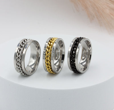 Cuban Link Rotating Worry Ring Wellness jewellery sliding rotating spinning meditation gold silver anxiety ring Stainless Steel