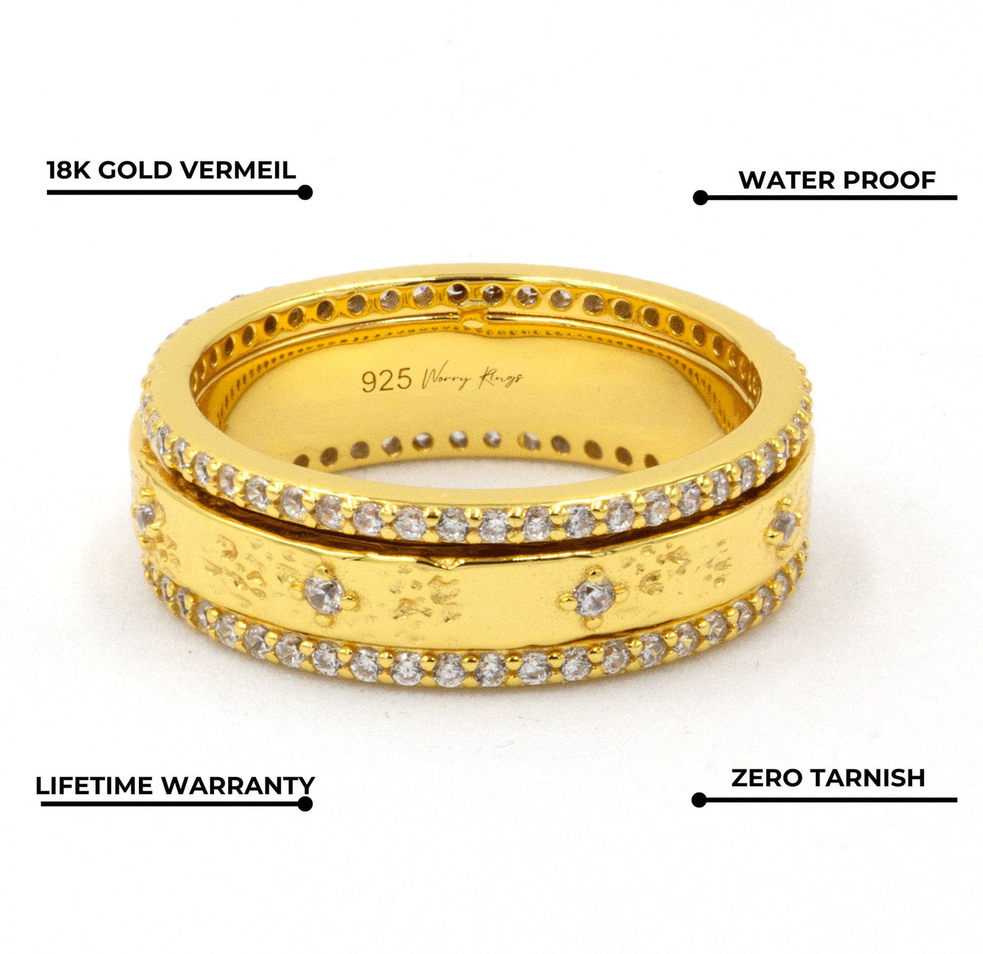 Allegra Worry Ring - 18K Gold Vermeil Wellness jewellery sliding rotating spinning meditation gold silver 925 Sterling Silver Solid Gold Harmony bracelet zero tarnish waterproof waranty