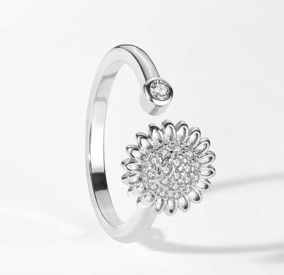 Silver Sunflower Spinner Worry Ring